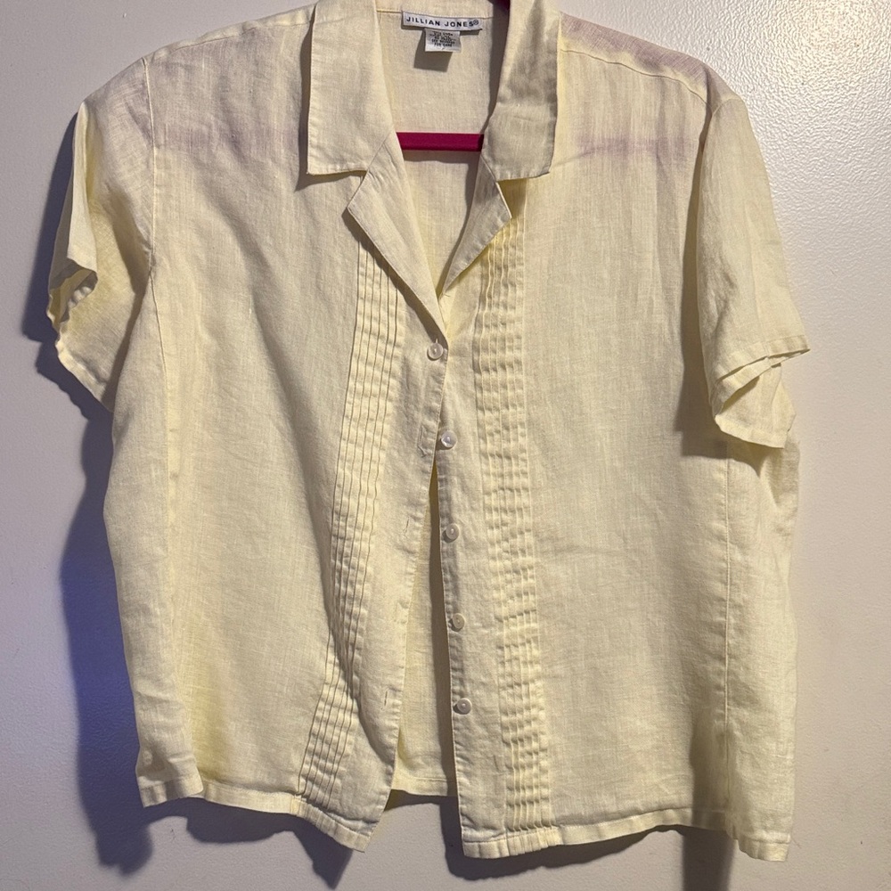 William Jones Short-Sleeve Linen Pintuck Blouse - Pale Yellow